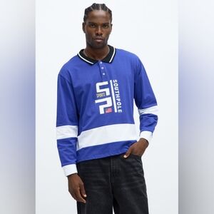 South Pole Men's Long Sleeve Blue and White Casual Shirt